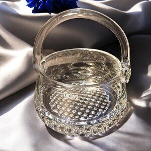 Rare Vintage Krosno Glass Basket Made in Poland Elegant Clear Handblown Design